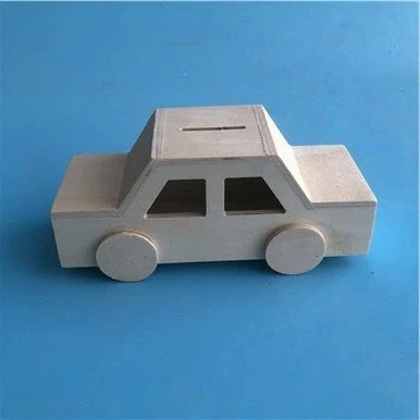 Houten onafgewerkte auto spaarpot