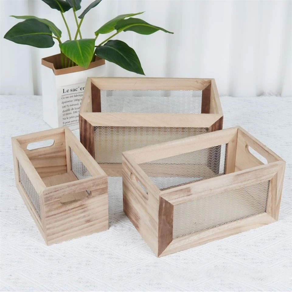 Houten set van drie mand